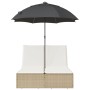 Tumbona doble con cojines y sombrilla ratán sintético beige de , Tumbonas - Ref: Foro24-368085, Precio: 264,74 €, Descuento: %