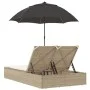 Tumbona doble con cojines y sombrilla ratán sintético beige by , Loungers - Ref: Foro24-368085, Price: 290,82 €, Discount: %