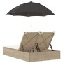 Tumbona doble con cojines y sombrilla ratán sintético beige de , Tumbonas - Ref: Foro24-368085, Precio: 264,74 €, Descuento: %