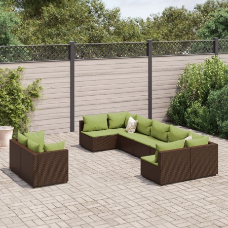 Set de sofás de jardín 9 pzas y cojines ratán sintético marrón de , Conjuntos de jardín - Ref: Foro24-3308302, Precio: 706,35...