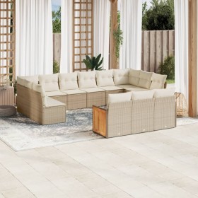 Set de sofás de jardín y cojines 13 pzas ratán sintético beige en Conjuntos de jardín | Comprar online en Foru.es