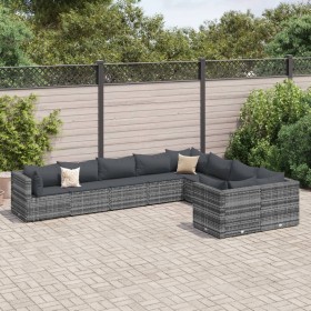 Set de sofás de jardín con cojines 9 pzas ratán sintético gris de , Conjuntos de jardín - Ref: Foro24-3308314, Precio: 636,53...