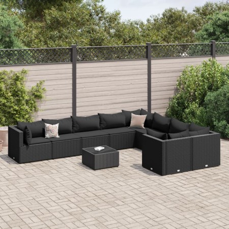 Set de sofás de jardín y cojines 10 pzas ratán sintético negro de , Conjuntos de jardín - Ref: Foro24-3308323, Precio: 778,93...