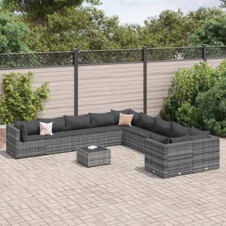 Set de sofás de jardín 11 pzas y cojines ratán sintético gris de , Conjuntos de jardín - Ref: Foro24-3308354, Precio: 745,64 ...