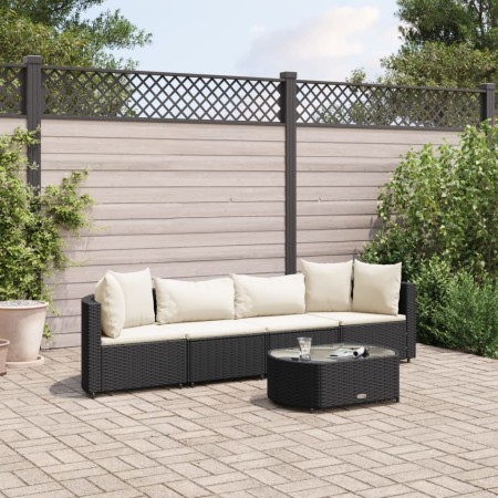 Set de muebles de jardín 5 pzas y cojines ratán sintético negro de , Conjuntos de jardín - Ref: Foro24-3308368, Precio: 342,0...
