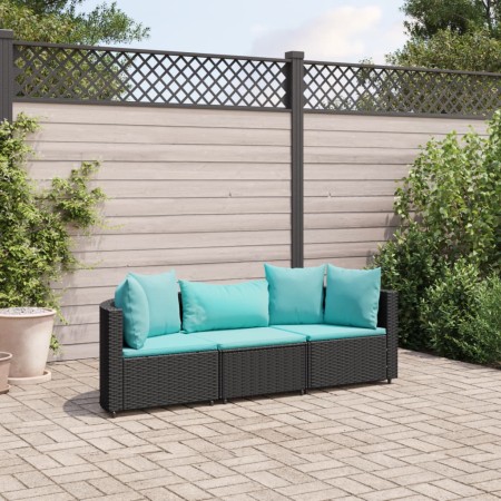 Set de sofás de jardín con cojines 3 pzas ratán sintético negro de , Conjuntos de jardín - Ref: Foro24-3308452, Precio: 228,7...