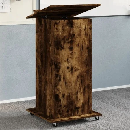 Atril con ruedas y cajón madera roble ahumado 55x55x107 cm de , Escritorios - Ref: Foro24-848028, Precio: 127,55 €, Descuento: %
