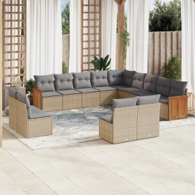 Set sofás de jardín con cojines 13 pzas ratán sintético beige en Conjuntos de jardín | Comprar online en Foru.es
