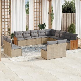 Set sofás de jardín con cojines 13 pzas ratán sintético beige en Conjuntos de jardín | Comprar online en Foru.es