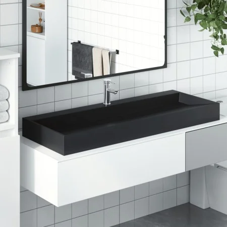 Lavabo de fundición de mineral/mármol negro mate 120x46x11 cm de , Lavabos - Ref: Foro24-155983, Precio: 304,79 €, Descuento: %
