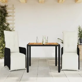 Mesita y sillas jardín 3 pzas y cojines ratán sintético negro de , Conjuntos de jardín - Ref: Foro24-3277127, Precio: 396,06 ...