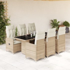 Set de mesa y sillas de jardín 7 pzas y cojines ratán PE beige de , Conjuntos de jardín - Ref: Foro24-3277104, Precio: 974,17...