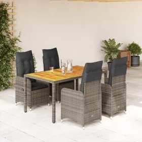 Mesita y sillas jardín 5 pzas y cojines ratán sintético gris de , Conjuntos de jardín - Ref: Foro24-3277022, Precio: 643,62 €...