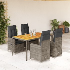 Mesita y sillas jardín 5 pzas y cojines ratán sintético gris de , Conjuntos de jardín - Ref: Foro24-3277022, Precio: 603,40 €...