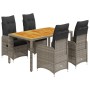 Mesita y sillas jardín 5 pzas y cojines ratán sintético gris de , Conjuntos de jardín - Ref: Foro24-3277022, Precio: 603,40 €...