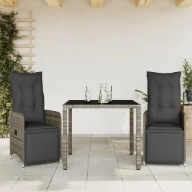 Mesita y sillas jardín 3 pzas y cojines ratán sintético gris de , Conjuntos de jardín - Ref: Foro24-3277165, Precio: 394,84 €...