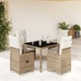 Mesita y sillas jardín 5 pzas y cojines ratán sintético beige de , Conjuntos de jardín - Ref: Foro24-3277097, Precio: 657,48 ...