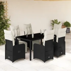 Set de mesa y sillas de jardín 7 pzas y cojines ratán PE negro de , Conjuntos de jardín - Ref: Foro24-3277138, Precio: 924,92...
