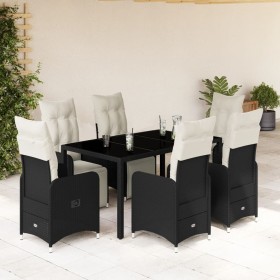 Set de mesa y sillas de jardín 7 pzas y cojines ratán PE negro de , Conjuntos de jardín - Ref: Foro24-3277138, Precio: 865,25...
