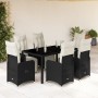 Set de mesa y sillas de jardín 7 pzas y cojines ratán PE negro de , Conjuntos de jardín - Ref: Foro24-3277138, Precio: 865,25...