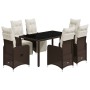 Set de mesa y sillas jardín 7 pzas con cojines ratán PE marrón de , Conjuntos de jardín - Ref: Foro24-3277190, Precio: 890,17...