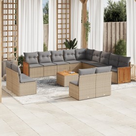 Set sofás de jardín 14 pzas con cojines ratán sintético beige en Conjuntos de jardín | Comprar online en Foru.es