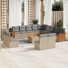 Set sofás de jardín 14 pzas con cojines ratán sintético beige en Conjuntos de jardín | Comprar online en Foru.es