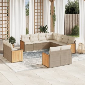 Set de sofás de jardín 11pzas con cojines ratán sintético beige en Conjuntos de jardín | Comprar online en Foru.es