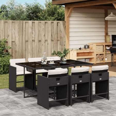 Set de comedor de jardín 7 pzas y cojines ratán sintético negro de , Conjuntos de jardín - Ref: Foro24-3211086, Precio: 391,8...