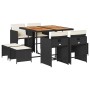 Set de comedor de jardín 9 pzas y cojines ratán sintético negro de , Conjuntos de jardín - Ref: Foro24-3211143, Precio: 380,5...