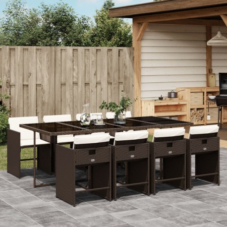 Set comedor para jardín 9 pzas y cojines ratán sintético marrón de , Conjuntos de jardín - Ref: Foro24-3211101, Precio: 524,7...