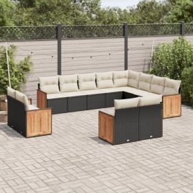 Set de sofás de jardín 12 piezas cojines ratán sintético negro en Conjuntos de jardín | Comprar online en Foru.es