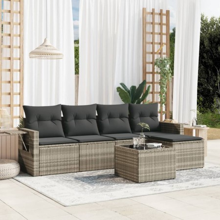 Set de sofás de jardín 6 pzas y cojines ratán sintético gris de , Conjuntos de jardín - Ref: Foro24-3252439, Precio: 370,64 €...