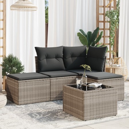 Set de sofás jardín y cojines 5 pzas ratán sintético gris claro de , Conjuntos de jardín - Ref: Foro24-3217492, Precio: 293,9...