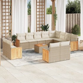 Set sofás de jardín con cojines 13 pzas ratán sintético beige en Conjuntos de jardín | Comprar online en Foru.es
