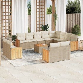Set sofás de jardín con cojines 13 pzas ratán sintético beige en Conjuntos de jardín | Comprar online en Foru.es