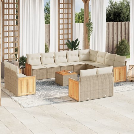 Set sofás de jardín con cojines 13 pzas ratán sintético beige en Conjuntos de jardín | Comprar online en Foru.es