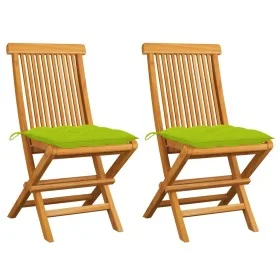 Sillas de jardín 2 uds madera teca con cojines verde brillante de , Sillas de jardín - Ref: Foro24-3062486, Precio: 144,63 €,...