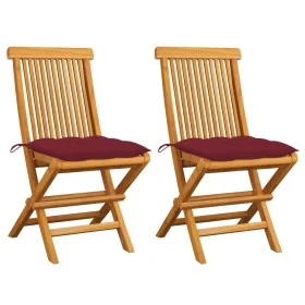 Sillas de jardín 2 uds madera de teca con cojines rojo tinto de , Sillas de jardín - Ref: Foro24-3062484, Precio: 144,63 €, D...