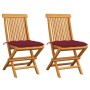 Sillas de jardín 2 uds madera de teca con cojines rojo tinto de , Sillas de jardín - Ref: Foro24-3062484, Precio: 142,62 €, D...