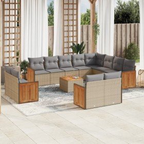 Set sofás de jardín con cojines 13 pzas ratán sintético beige en Conjuntos de jardín | Comprar online en Foru.es