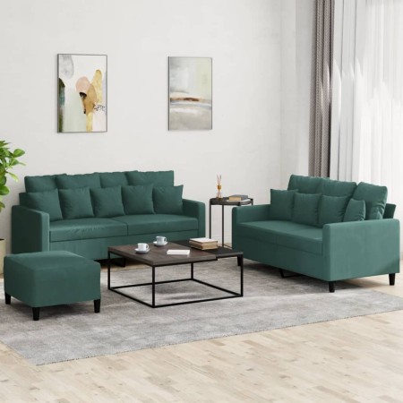 Juego de sofás con cojines 3 piezas terciopelo verde oscuro de , Sofás - Ref: Foro24-3201712, Precio: 437,97 €, Descuento: %