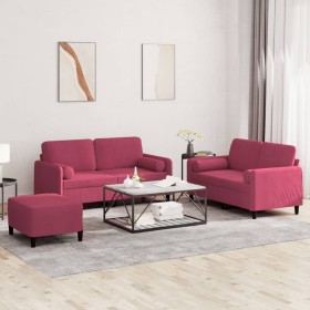 Juego de sofás con cojines 3 piezas terciopelo rojo tinto de , Sofás - Ref: Foro24-3202008, Precio: 538,70 €, Descuento: %