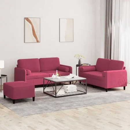 Juego de sofás con cojines 3 piezas terciopelo rojo tinto de , Sofás - Ref: Foro24-3202008, Precio: 530,60 €, Descuento: %