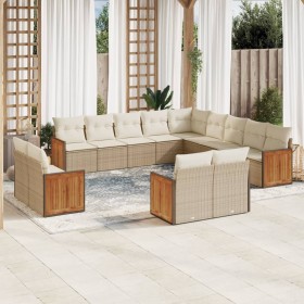 Set sofás de jardín con cojines 13 pzas ratán sintético beige en Conjuntos de jardín | Comprar online en Foru.es