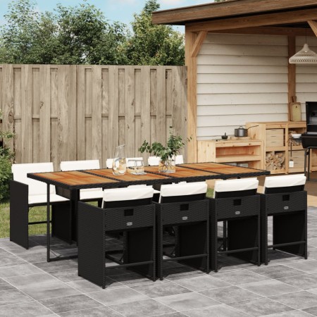 Set de comedor de jardín 9 pzas y cojines ratán sintético negro de , Conjuntos de jardín - Ref: Foro24-3211107, Precio: 665,3...