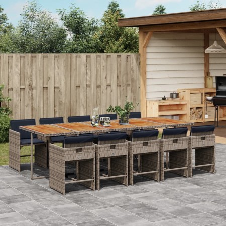 Set de comedor de jardín 11 pzas y cojines ratán sintético gris de , Conjuntos de jardín - Ref: Foro24-3211118, Precio: 785,8...