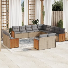 Set sofás de jardín con cojines 13 pzas ratán sintético beige en Conjuntos de jardín | Comprar online en Foru.es