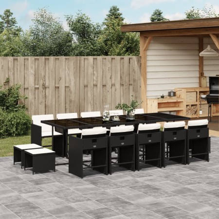 Set comedor de jardín con cojines 15 pzas ratán sintético negro de , Conjuntos de jardín - Ref: Foro24-3211170, Precio: 761,9...