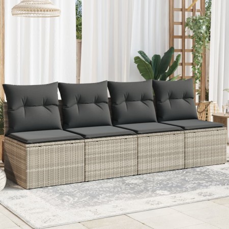 Sofá de jardín con cojines 4 plazas ratán sintético gris claro de , Sofás de exterior - Ref: Foro24-366178, Precio: 238,42 €,...